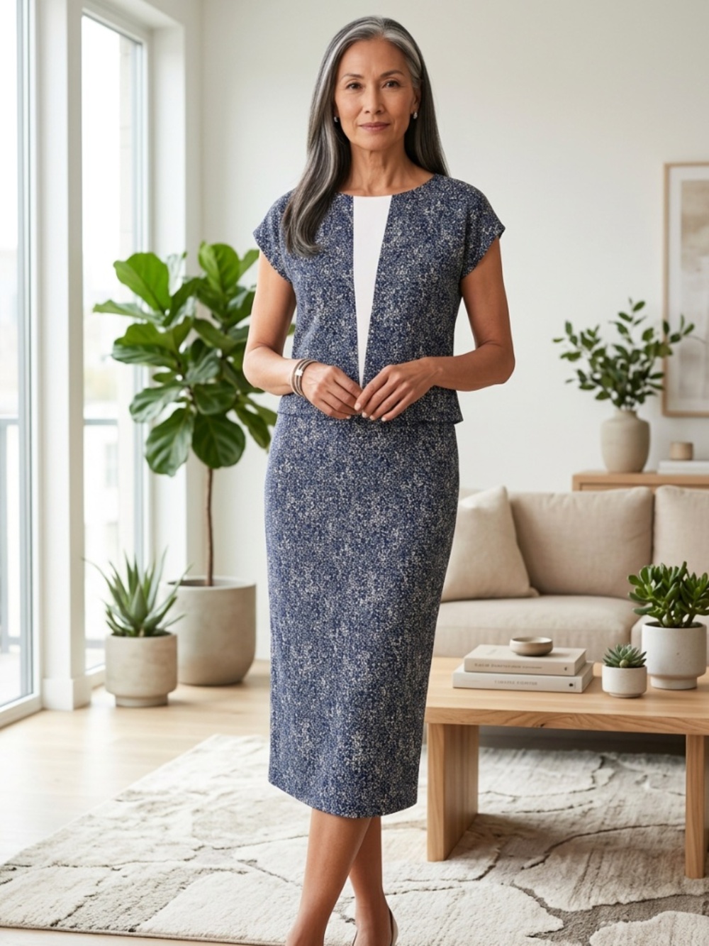 Handmade Pretty Women's Short Sleeve Blouse & Maxi Skirt Floral Casual Medium